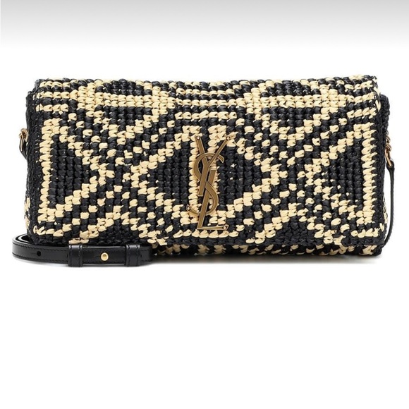 Yves Saint Laurent Handbags - YVES SAINT LAURENT
Kate Embellished Raffia Shoulder Bag In Black/Natural/Beige